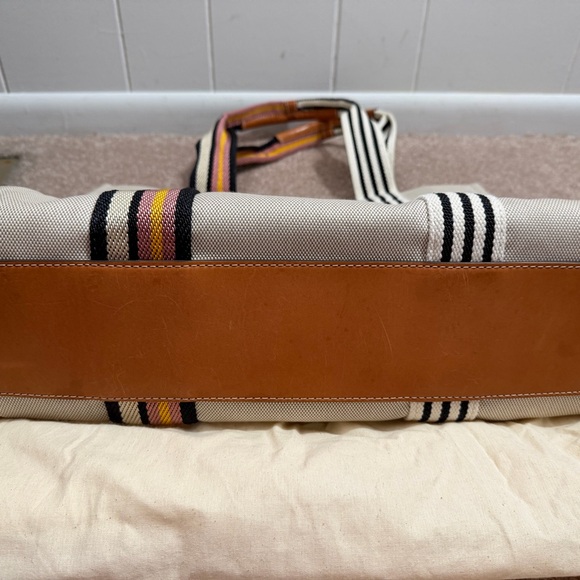 Tory Burch Beige Tote with Multicolor Striped Handles - Picture 2 of 8